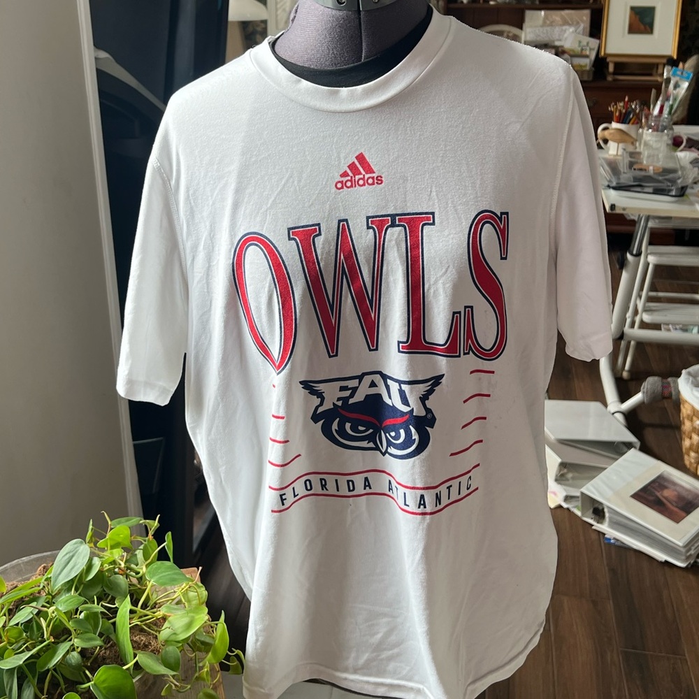 Adidas White and Red FAU Owls Tee